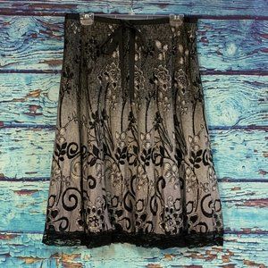 Clothes Contact Floral Midi Skirt with Lace and Metallic Details